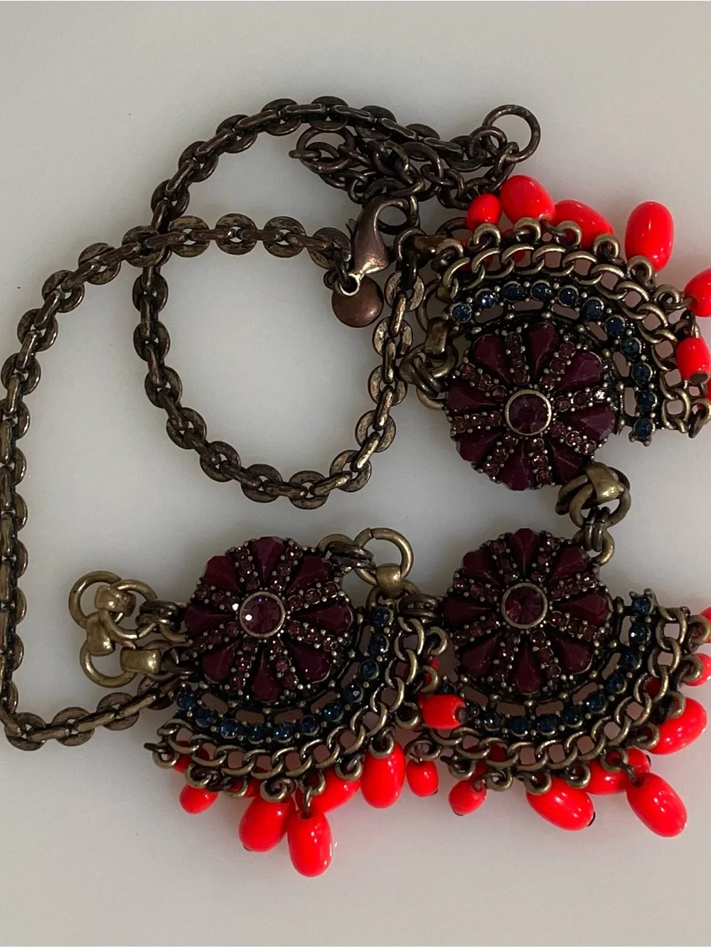 J Crew Statement Purple Blue Neon Coral Floral Necklace Boho Glam Festival